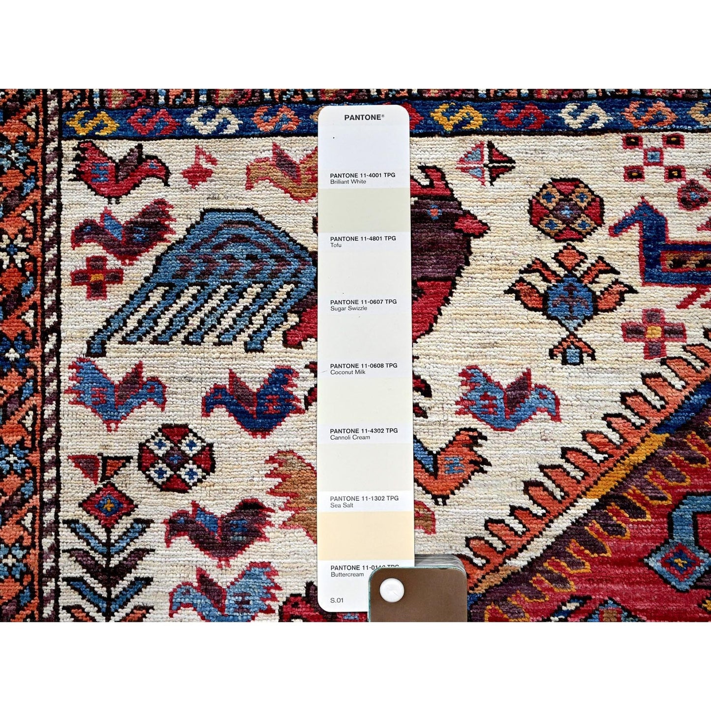 8'6"X10'8" White Hand Knotted Afghan Caucasian Design Revival Soft Wool Rug