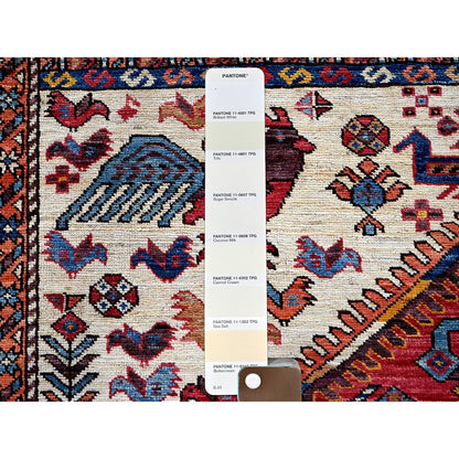 8'6"X10'8" White Hand Knotted Afghan Caucasian Design Revival Soft Wool Rug