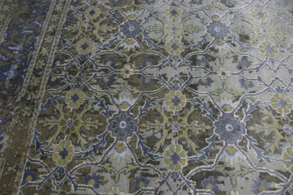 Modern handmade oriental rug distressed floral carpet 8x10 ft