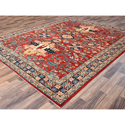 7'10"X9'7" Red Afghan Peshawar Heris All Over Design Hand Knotted Wool Rug