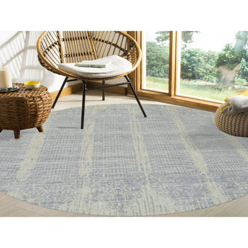 9'X9' Gray Jacquard Hand Loomed Wool And Plant Based Silk Round Rug