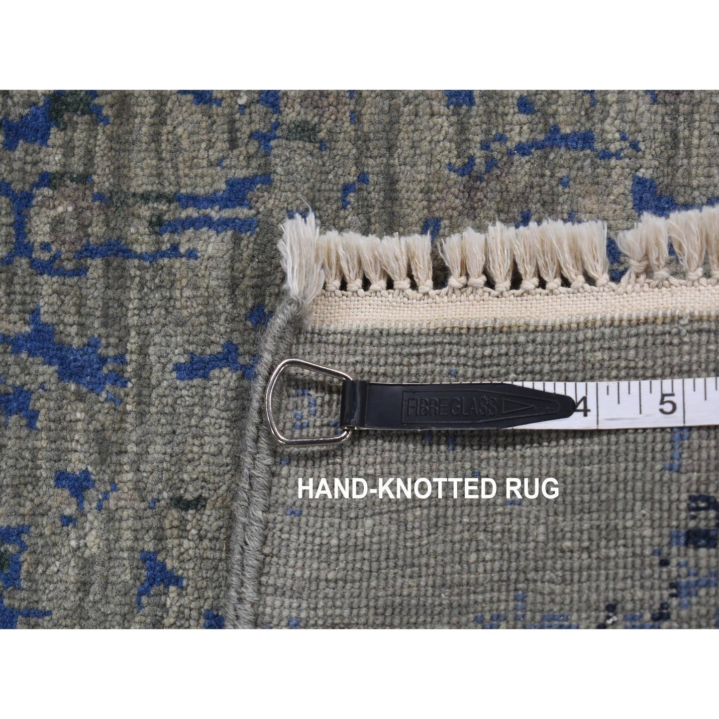 3'1"X5' Gray Wool And Silk Broken Design Tone On Tone Hand Knotted Rug