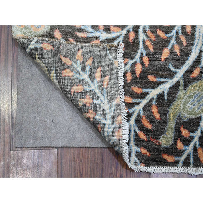 4'X15'10" Gray Hand Knotted Wool Birds Paradise Peshawar Wide Runner Rug