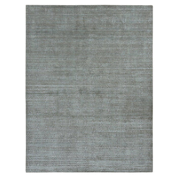 9'X12' Green Tone On Tone Leaf Design Silk With Wool Hand Knotted Rug