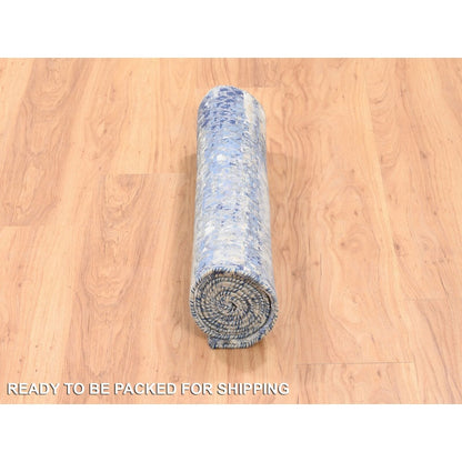 2'5"X6'1" Blue Abstract Mosaic Design Wool-Silk Hand Knotted Runner Rug