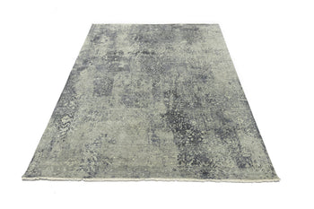 Large Abstract Distressed Modern Oriental Rug Hand-Carded Wool 8x10 ft