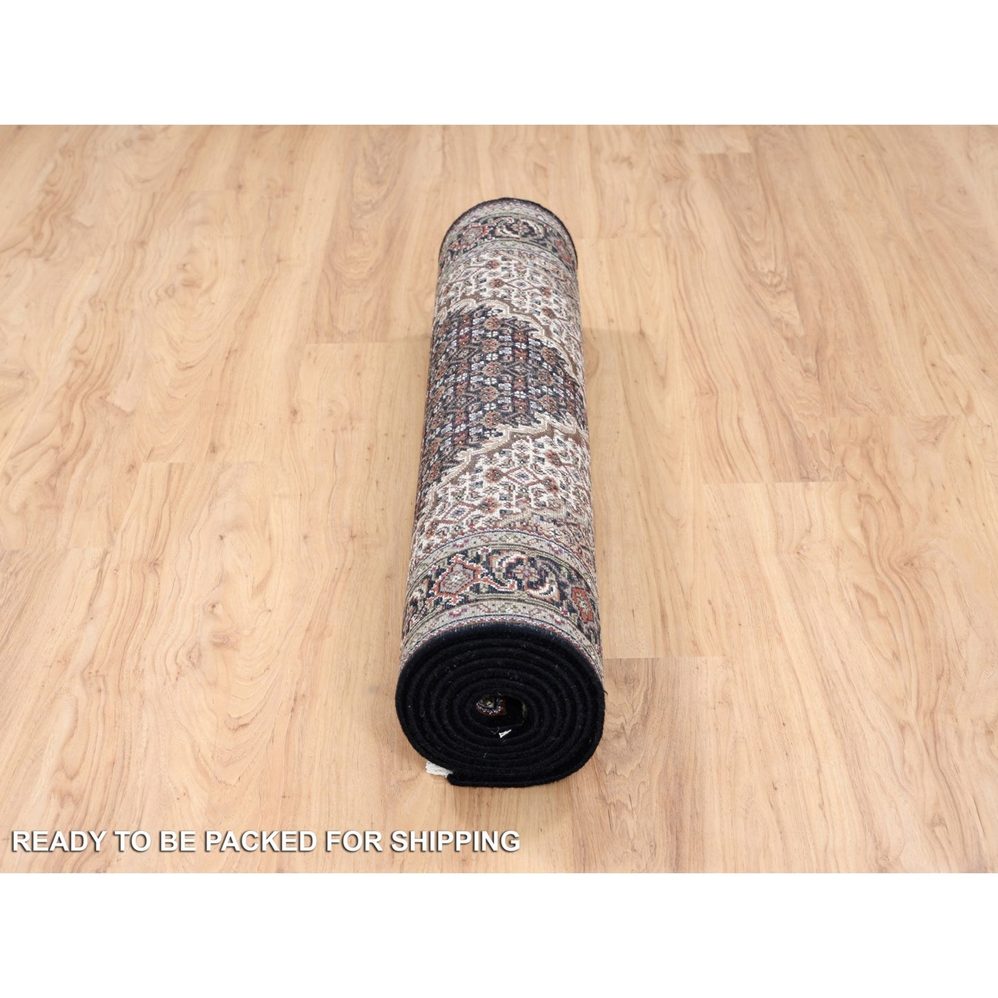 3'10"X10'4" Wool And Silk Black Tebraz Mahi Hand Knotted Wide Runner Rug