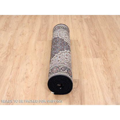 3'10"X10'4" Wool And Silk Black Tebraz Mahi Hand Knotted Wide Runner Rug