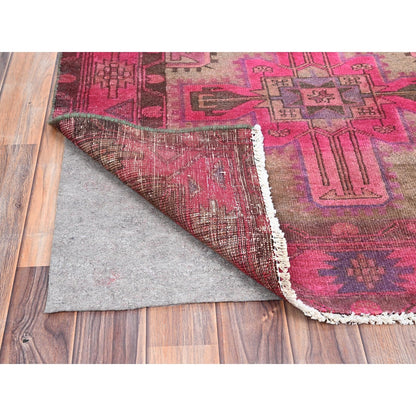 3'4"X9'8" Pink Old Northwest Zoroastrian Hand Knotted Wide Runner Rug