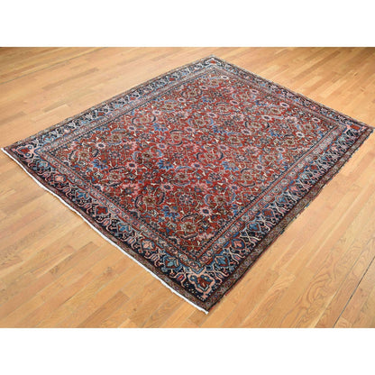 7'3"X9'7" Red Antique Zoroastrian Heris Hand Knotted Pure Wool Clean Rug