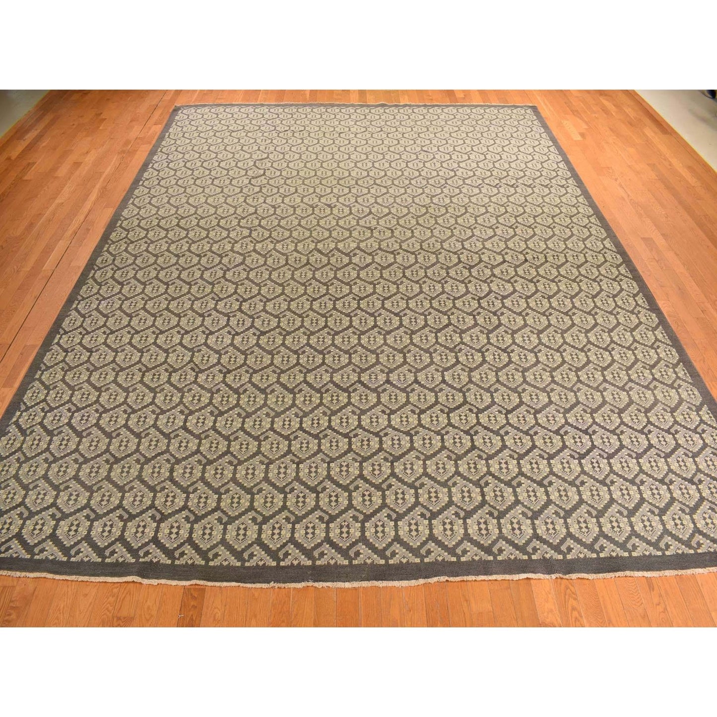 11'8"X15' Carbon Gray Turkish Knot Oushak Wool Hand Knotted Oversized Rug