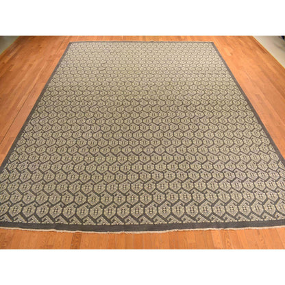 11'8"X15' Carbon Gray Turkish Knot Oushak Wool Hand Knotted Oversized Rug
