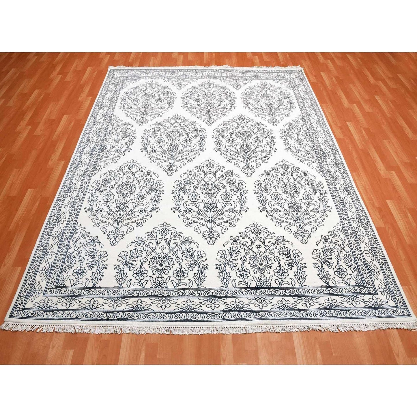 8'X9'9" Ivory Hand Knotted 100% Cotton Agra Design Rug