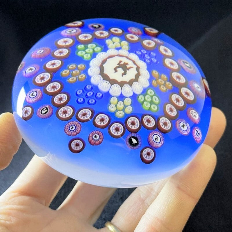 Antique Baccarat Crystal Paperweight 1977 Millefiori Blue Glass Big Size Rare