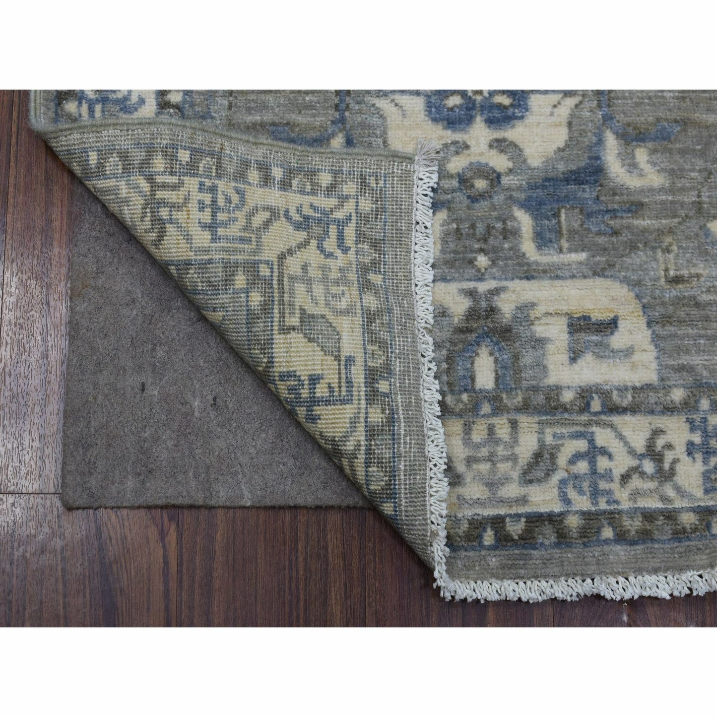 2'6"X11'6" Extra Soft Wool Hand Knotted Gray Afghan Peshawar Runner Rug