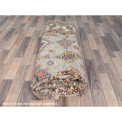 9'X12'4" Stone Gray Soft Wool Hand Knotted Afghan Super Kazak Rug