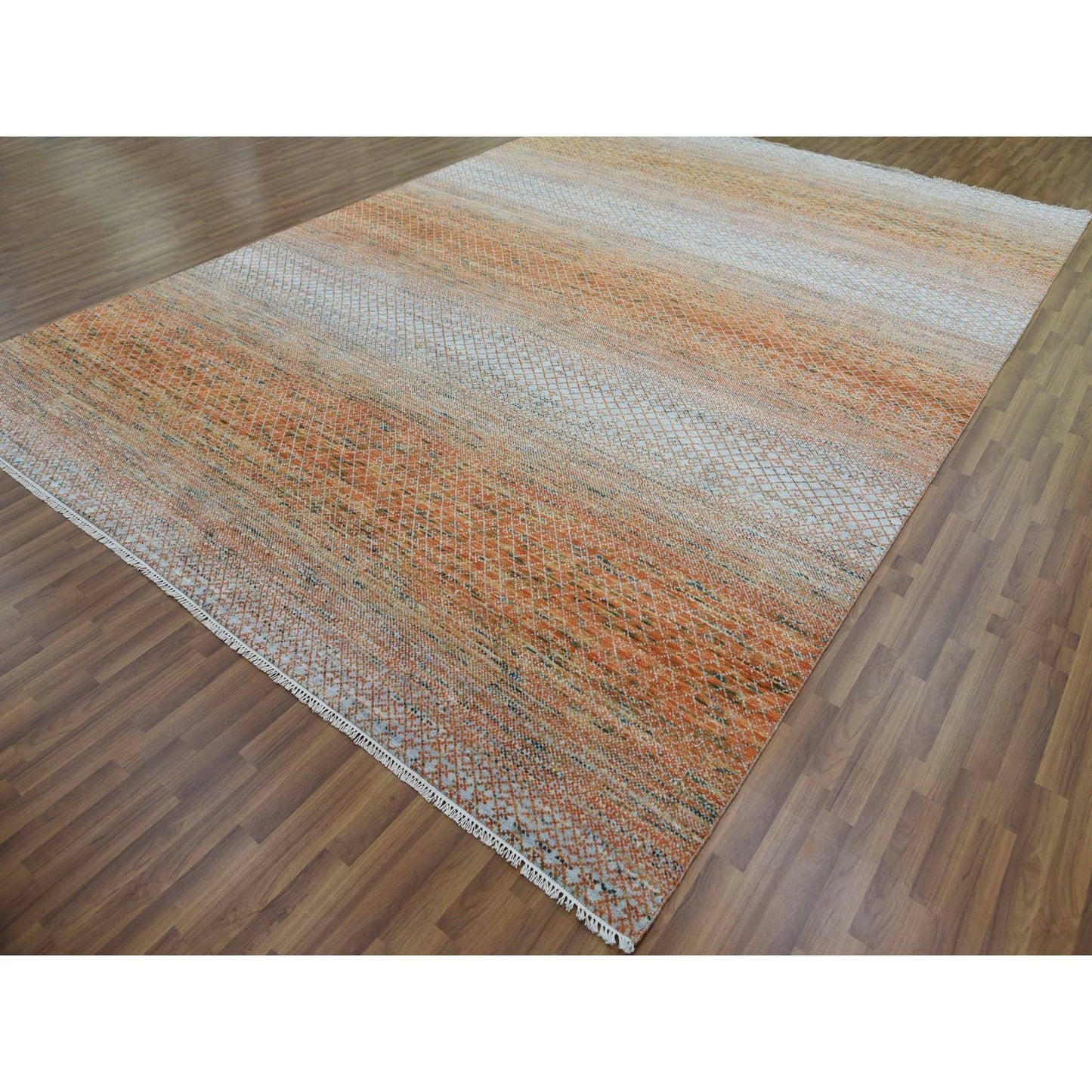 9'10"X13'10" Orange Hand Knotted Modern Chiaroscuro Collection Wool Rug