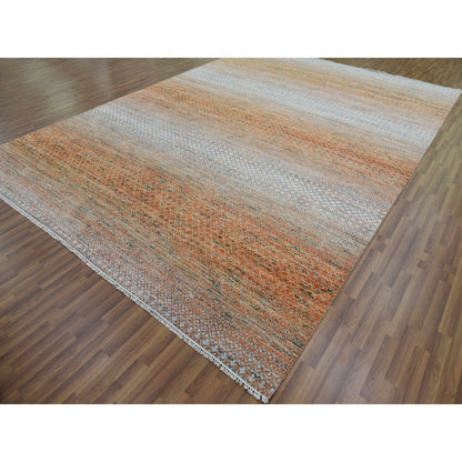 9'10"X13'10" Orange Hand Knotted Modern Chiaroscuro Collection Wool Rug