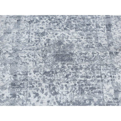 2'7"X7'10" Gray Hand Knotted Zoroastrian Design Wool And Silk Runner Rug