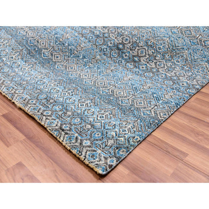 12'X12' Blue 100% Wool Hand Knotted Kohinoor Herrita Design Square Rug