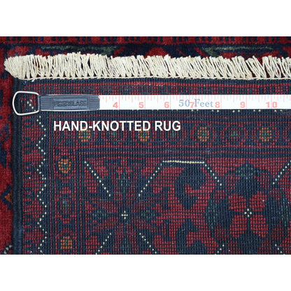 2'8"X12'6" Deep Red Hand Knotted Afghan Khamyab Pure Wool Runner Rug