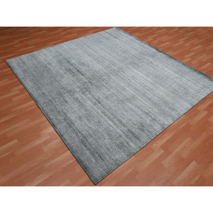 8'10"X8'10" Gray Silk Transitional Design Hand Knotted Square Rug