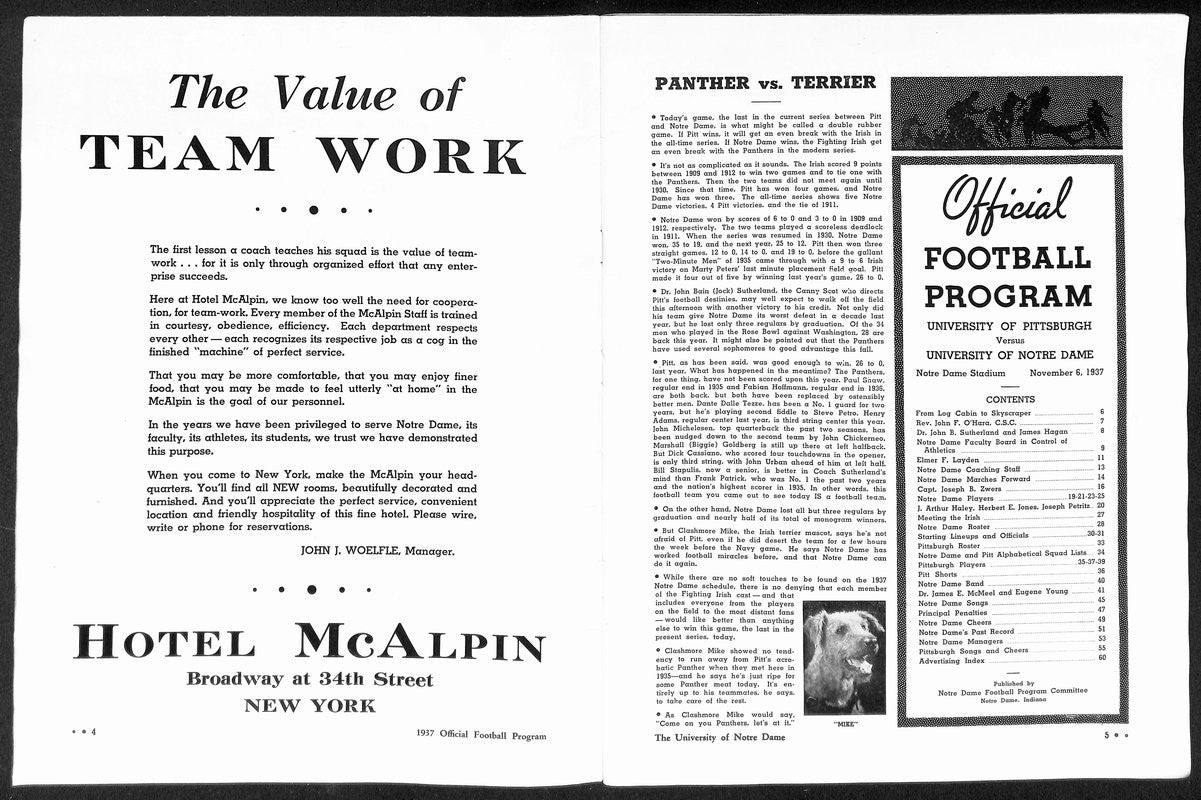 1937 Pitt Vs Notre Dame Vintage College Football Game Program 195834
