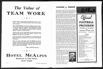 1937 Pitt Vs Notre Dame Vintage College Football Game Program 195834