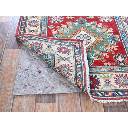 2'7"X12'7" Red Kazak With Medallions Design Hand Knotted Wool Runner Rug