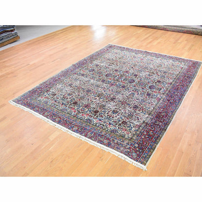 8'9"X11'3" Beige Antique Farsian Karman Distressed Hand Knotted Wool Rug