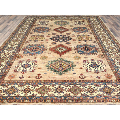 9'X12' Honey Brown Pure Wool Hand Knotted Afghan Super Kazak Rug