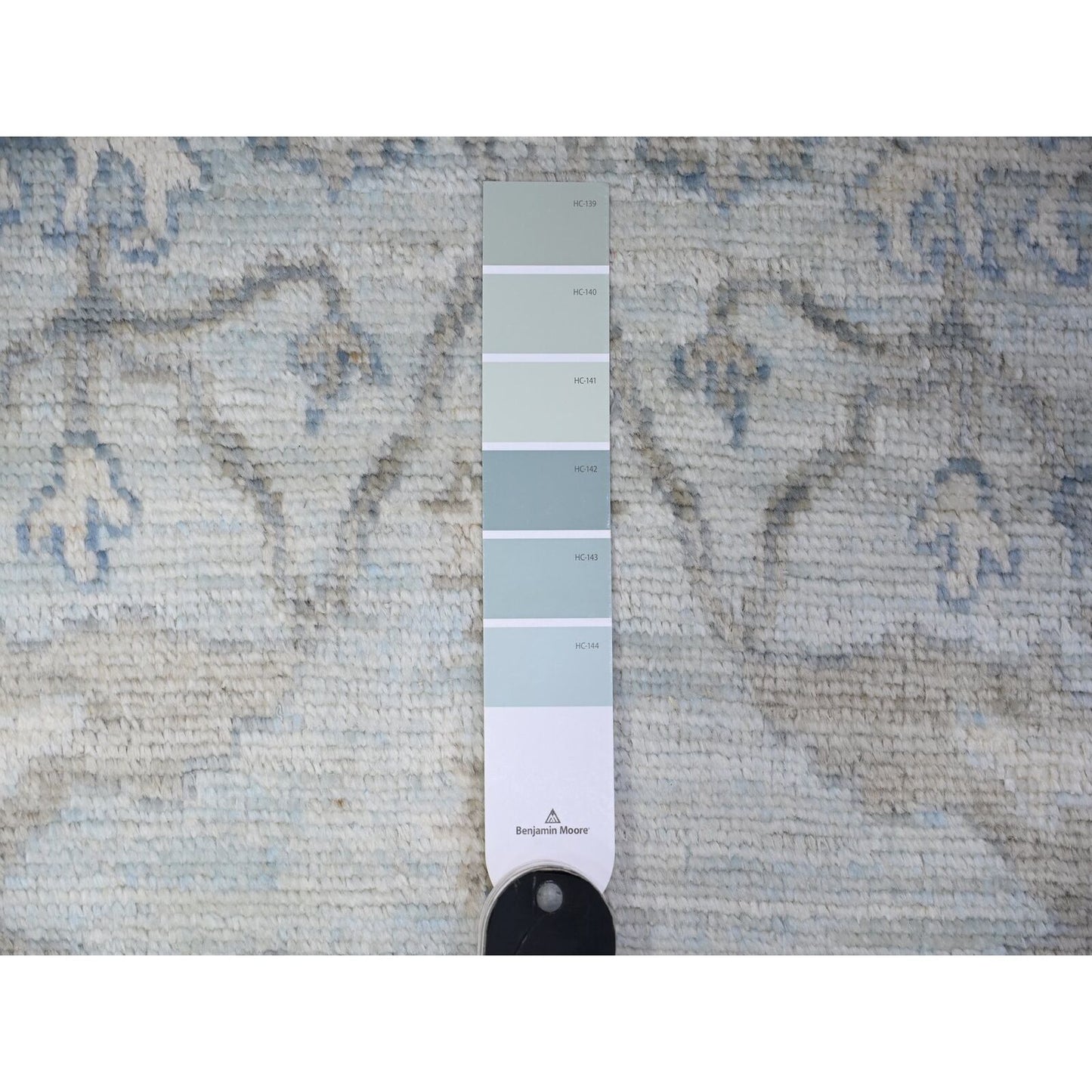 4'X11'10" Blue Oushak All Over Pattern Shiny Wool Hand Knotted Runner Rug