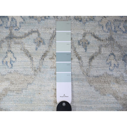 4'X11'10" Blue Oushak All Over Pattern Shiny Wool Hand Knotted Runner Rug