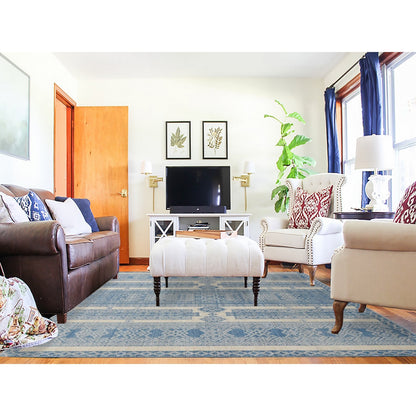 7'10"X9'8" Medium Sapphire Blue Pure Woolfine Peshawar Hand Knotted Rug