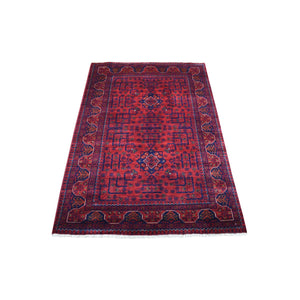 3'3"X5' Afghan Khamyab Wool Hand Knotted Deep And Saturated Red Rug