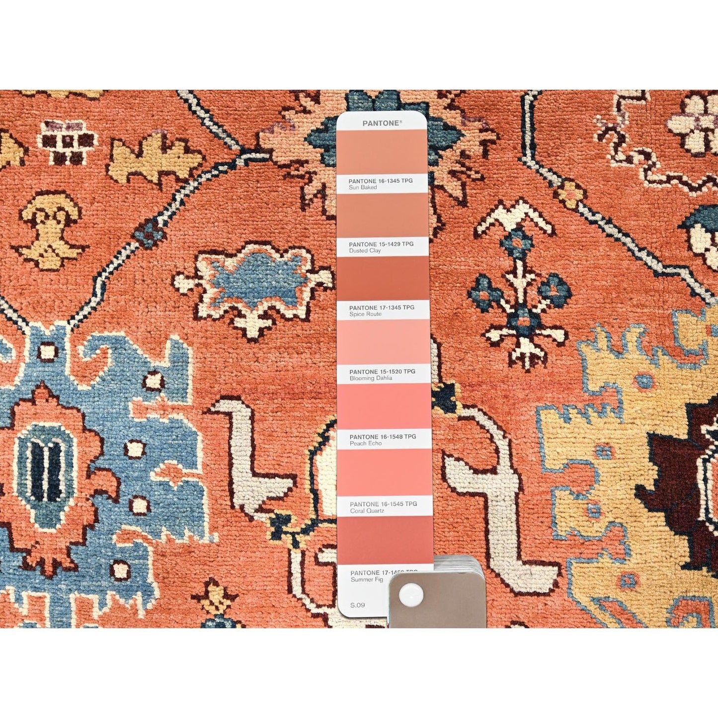 8'2"x9'8" Orange Hand Knotted Rug Peshawar with Heris All Over Design Wool