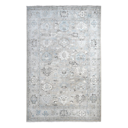 14'2"X18'10" Gray Hand Knotted Angora Oushak Afghan Wool Oversized Rug