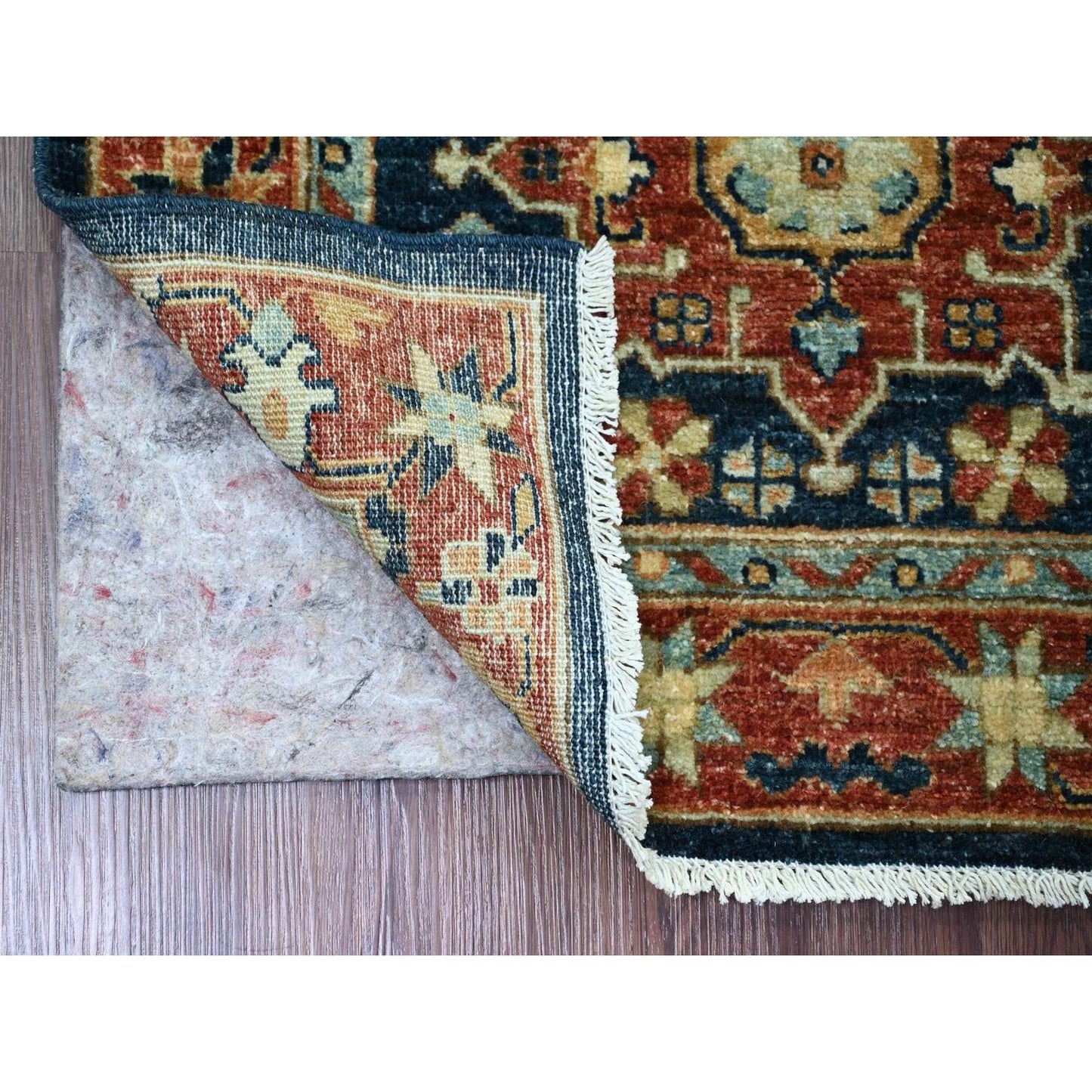 2'7"X8' Yale Blue Peshawar Karjihooz Design Wool Hand Knotted Runner Rug