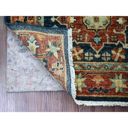 2'7"X8' Yale Blue Peshawar Karjihooz Design Wool Hand Knotted Runner Rug