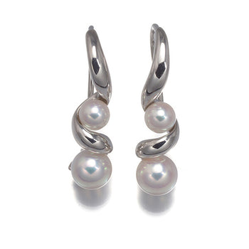 Mikimoto Earrings Akoya Pearl 3.5 - 3.8Mm Spiral Twist Hook 18K Wg