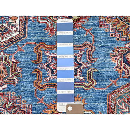 9'2"X11'10" Denim Blue Caucasian Design Super Kazak Wool Hand Knotted Rug
