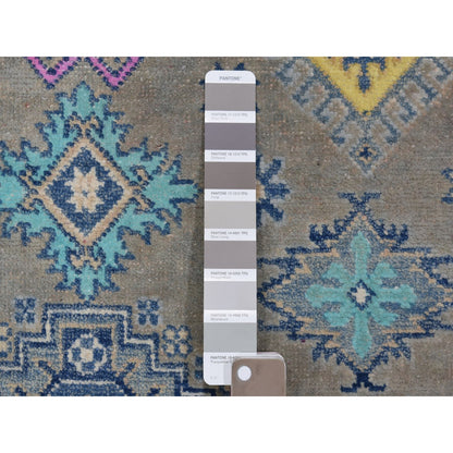 3'10"X5'9" Colorful Gray Fusion Kazak Pure Wool Hand Knotted Oriental Rug