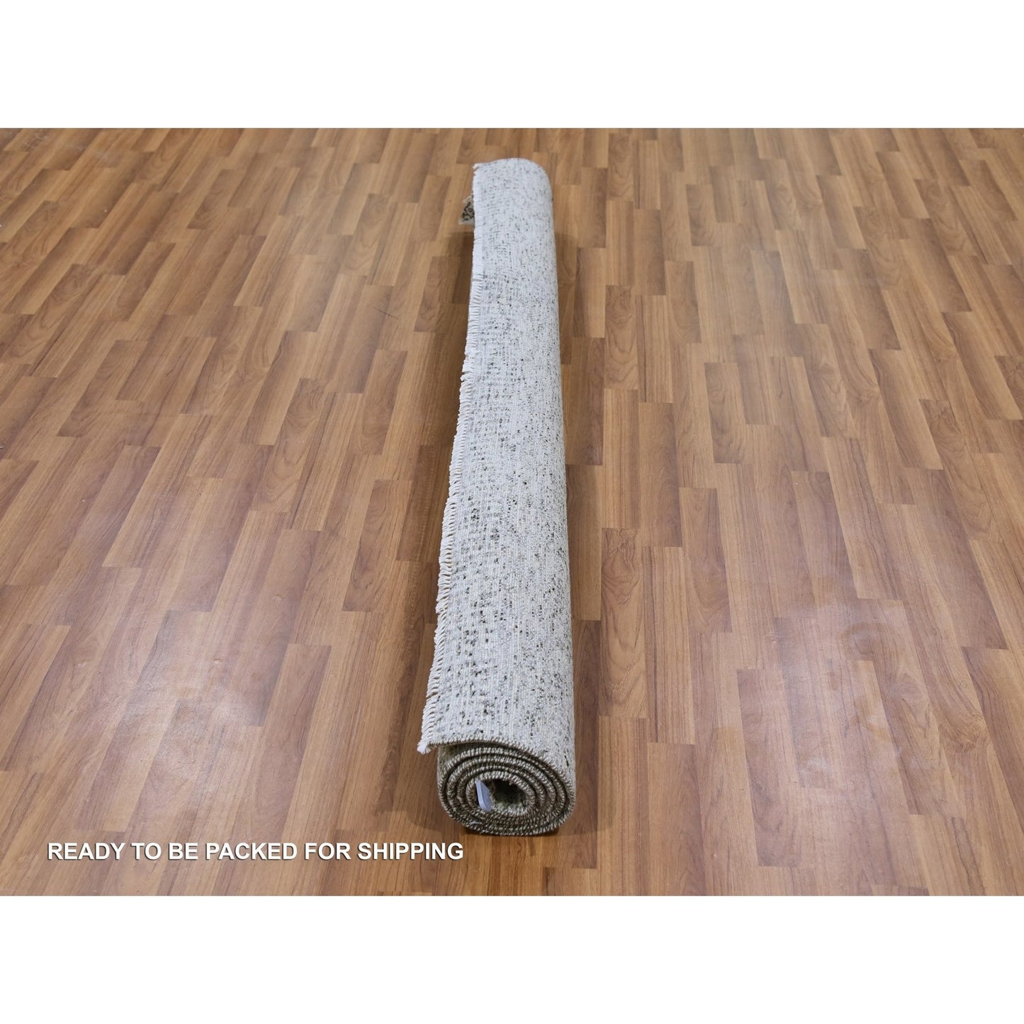 6'X6' Cloud Gray Undyed Wool Grass Design Hand Knotted Square Rug