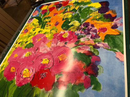 WALASSE TING The Colorful Bouquet of Flowers 62.25" x 43.25" Poster 1989 Contemp