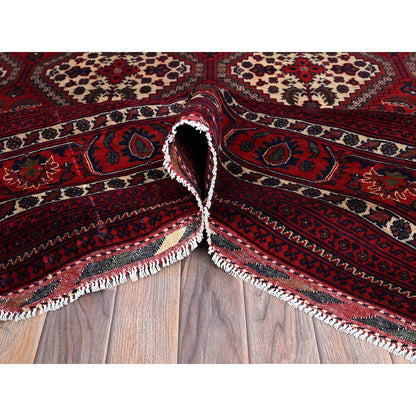 9'10"X13' Red Afghan Khamyab With Geometric Design Hand Knotted Wool Rug