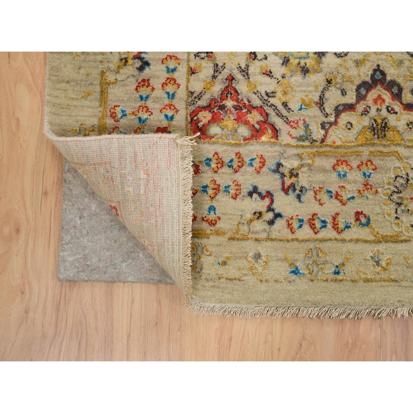 8'2"X10'2" Beige The Sunset Rosettes Hand Knotted Wool And Silk Rug