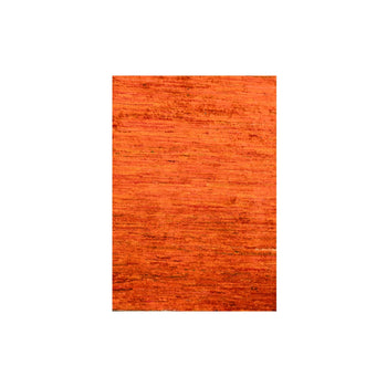 2'X3' Orange Plain Solid Design Hand Knotted Sample Sari Silk Mat Rug