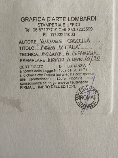 Michele Cascella Hand-Signed Watercolor Etching