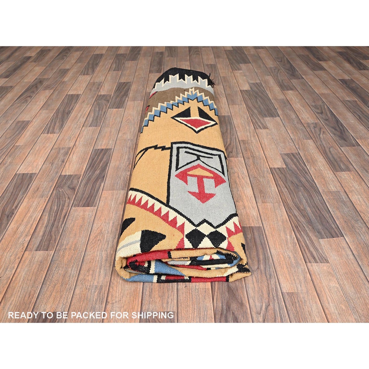 10'2"X13'9" Brown American Geometric Design Rug Flat Weave Hand Woven Wool