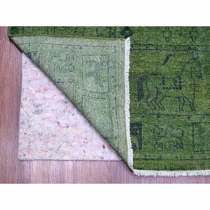 9'9"X13'8" Green Overdyed Peshawar Pazyryk Design Wool Hand Knotted Rug